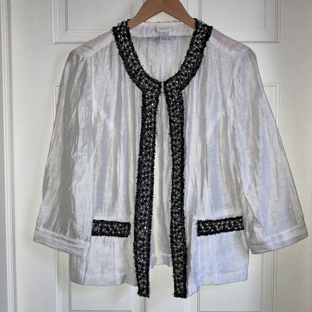 Chico’s lightweight beaded jacket cocktail evening dressy top Medium